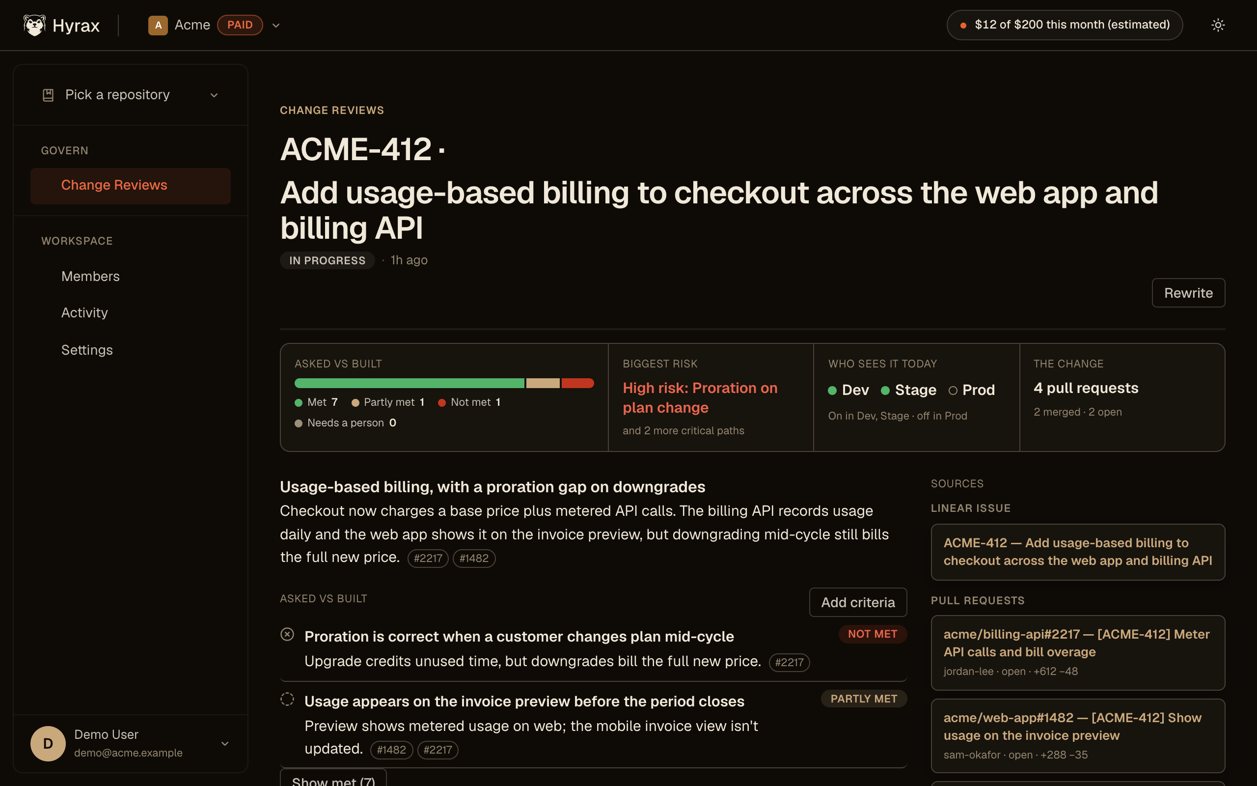 A change review for ACME-412 in the Hyrax app
